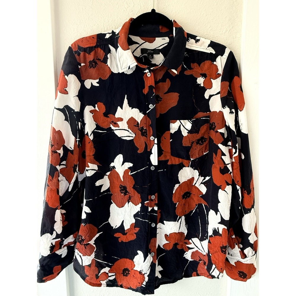 J.Crew‎ Classic-Fit Shirt in Navy Poppy Floral Print - Size 8.